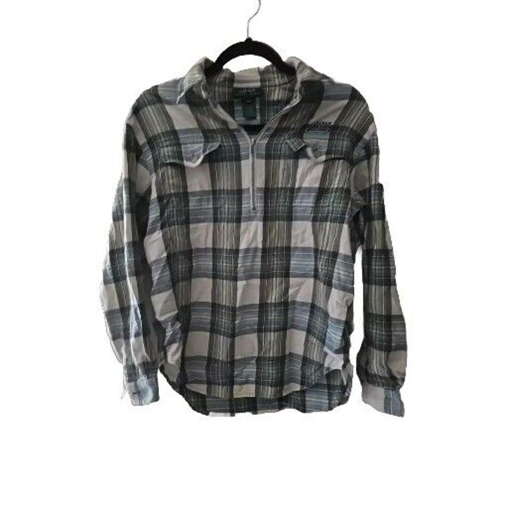 Lauren Ralph Lauren Green Plaid Long Sleeve 1/2 Zip Top Womans Sz Medium Petite